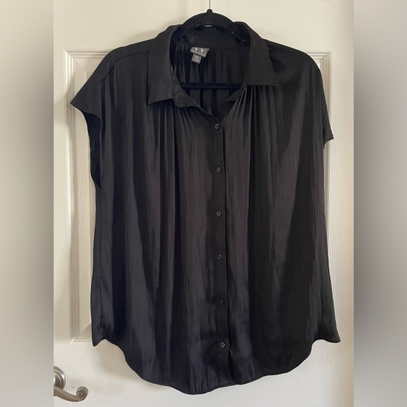 Worthington Tops - Worthington Classic Short Sleeve Black Satin Button Down Blouse